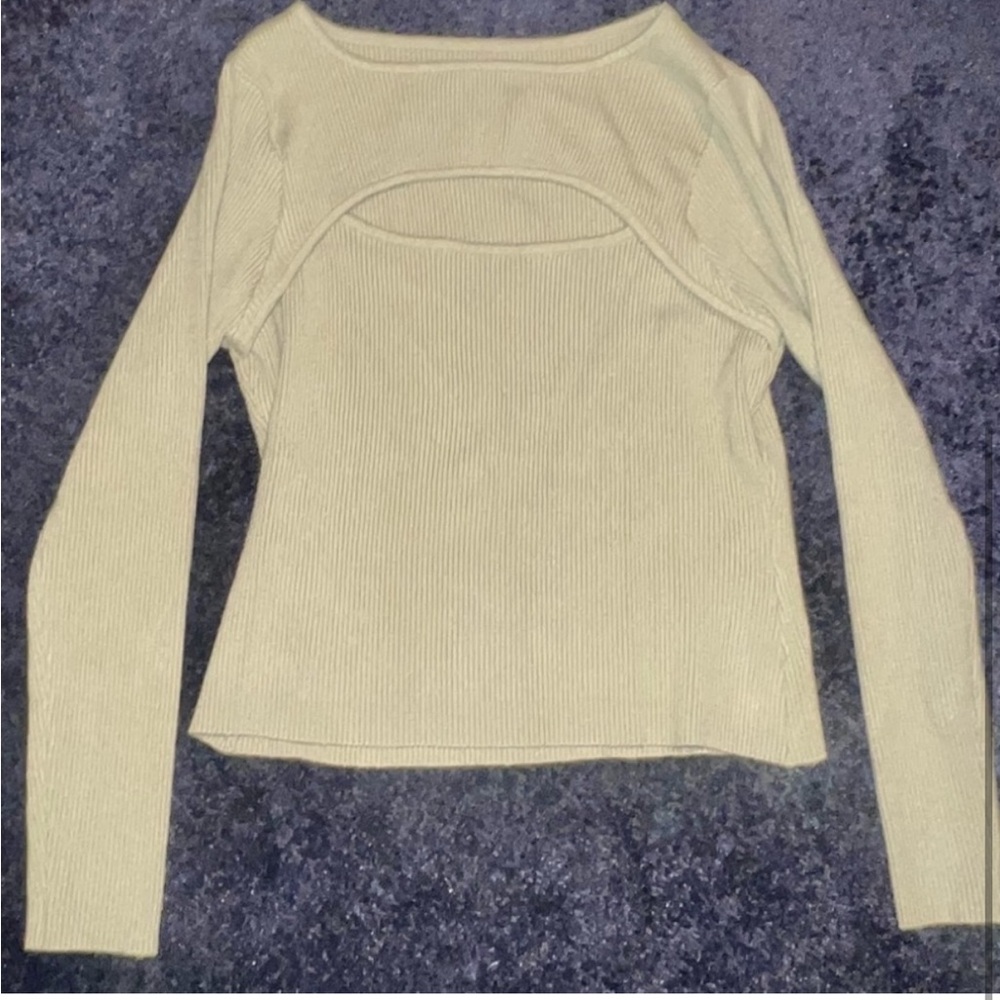 Green Ribbed Cutout Top - Picture 3 of 3